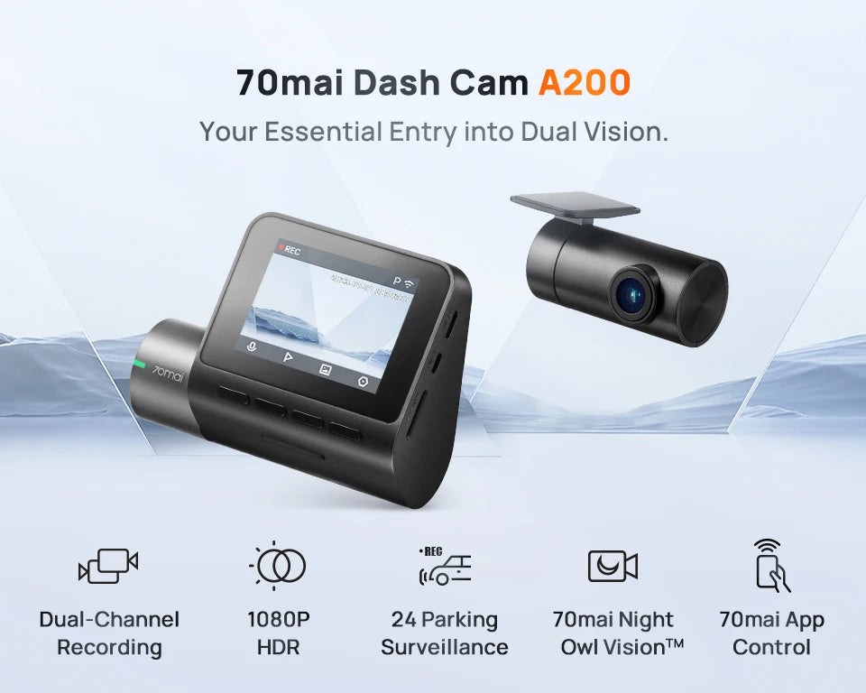 Global 70mai Dash Cam A200 Dual-channel Record 1080P HDR 2'' IPS Screen 24H Parking Monitor 70mai Car DVR A200 WIFI APP 130° FOV