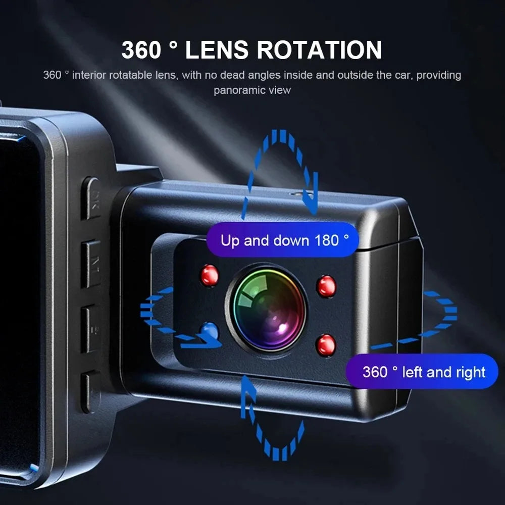 Dash Cam 3-inch Screen With 170 Wide Angle 1080P Dual Lens In Front Of And Inside The Car Cycle Recording