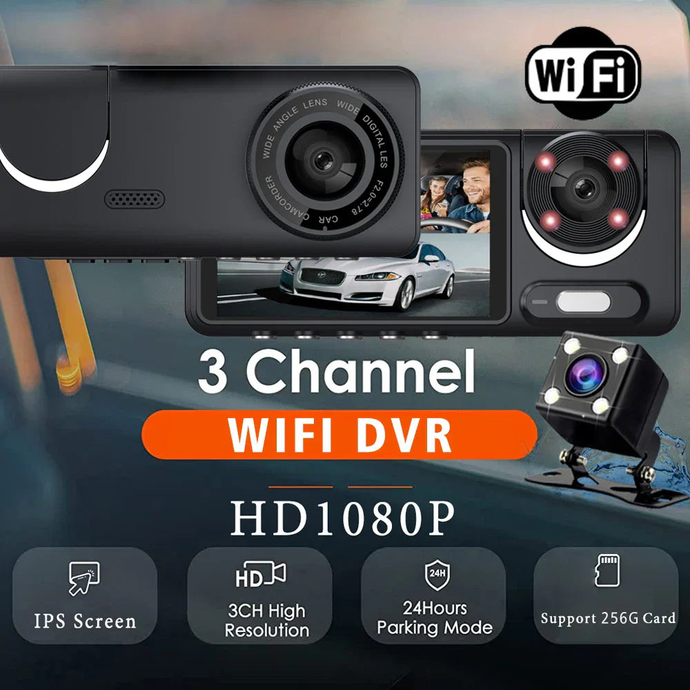 Wifi 3 Channel Lens Car Dvr Camera Dash Cam HD1080P Interior Vehicle Mini Recorder Video Registrator Dashcam Camcorder Black Box