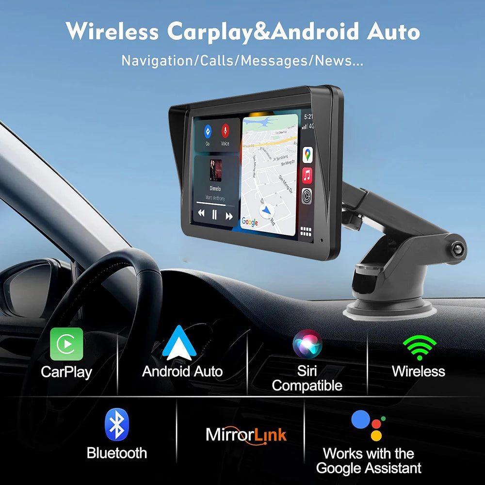 مشغل فيديو عالمي لراديو السيارة مقاس 7 بوصات لاسلكي لأجهزة Apple CarPlay وشاشة لمس للسيارة تعمل بنظام أندرويد مناسبة AUX لسيارات BMW Volkswagen KIA