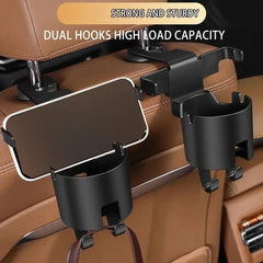 Car Seat Headrest Hook Hanger Storage Organizer With Cup Holder Mobile Phone Holder For Handbag Fit Universal Car Accessories