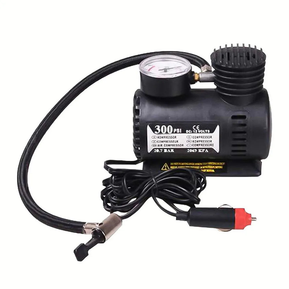 DC 12V 300PSI Mini Air Compressor Electric Tire Inflator With Gauge Electric Compact Air Pump Car Tire Inflation Tire Pump