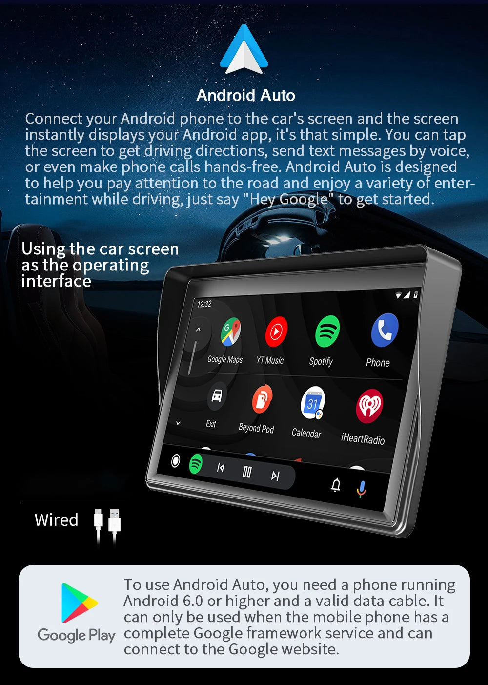 Automotive Car Radio Bluetooth Carplay Android Auto Wireless FM Touch Screen 7inch Multimedia Video Player 4.3inch Display