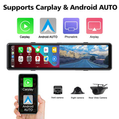 3 Cameras Dash Cam 1080P Car Mirror Video Recording Carplay & Android Auto Wireless Connection WiFi Miracast GPS Navigation DVRs