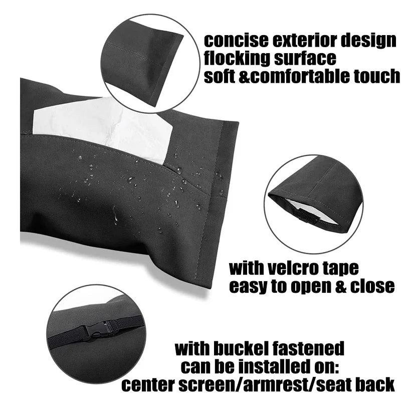 Car Hidden Tissue Holder Box for Tesla Model 3 Y Armrest Seat Back Napkin Center Console Flocking Storage Bag Auto Accessories