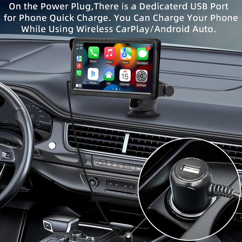 مشغل فيديو عالمي لراديو السيارة مقاس 7 بوصات لاسلكي لأجهزة Apple CarPlay وشاشة لمس للسيارة تعمل بنظام أندرويد مناسبة AUX لسيارات BMW Volkswagen KIA