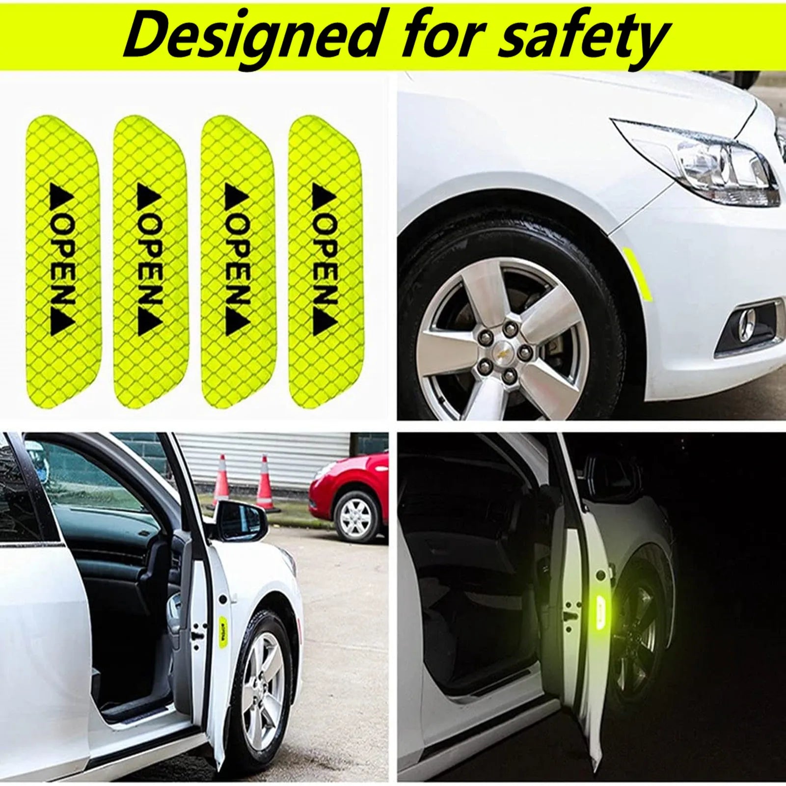 6Piece Reflective Car Door Sticker Safety Opening Warning Car Accessories Reflector Tape Decal Auto Exterior Interior Reflector