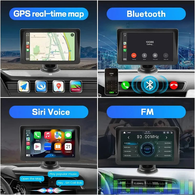 مشغل فيديو عالمي لراديو السيارة مقاس 7 بوصات لاسلكي لأجهزة Apple CarPlay وشاشة لمس للسيارة تعمل بنظام أندرويد مناسبة AUX لسيارات BMW Volkswagen KIA