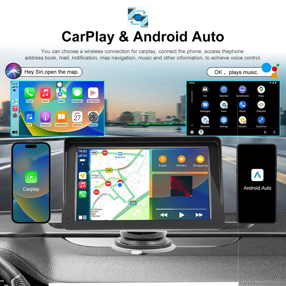 مشغل فيديو عالمي لراديو السيارة مقاس 7 بوصات لاسلكي لأجهزة Apple CarPlay وشاشة لمس للسيارة تعمل بنظام أندرويد مناسبة AUX لسيارات BMW Volkswagen KIA