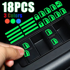 18 pcs/set Luminous Automobile Interior Stickers Universal Car Windows Control Panel Decals Auto Door Window Lift Button Sticker