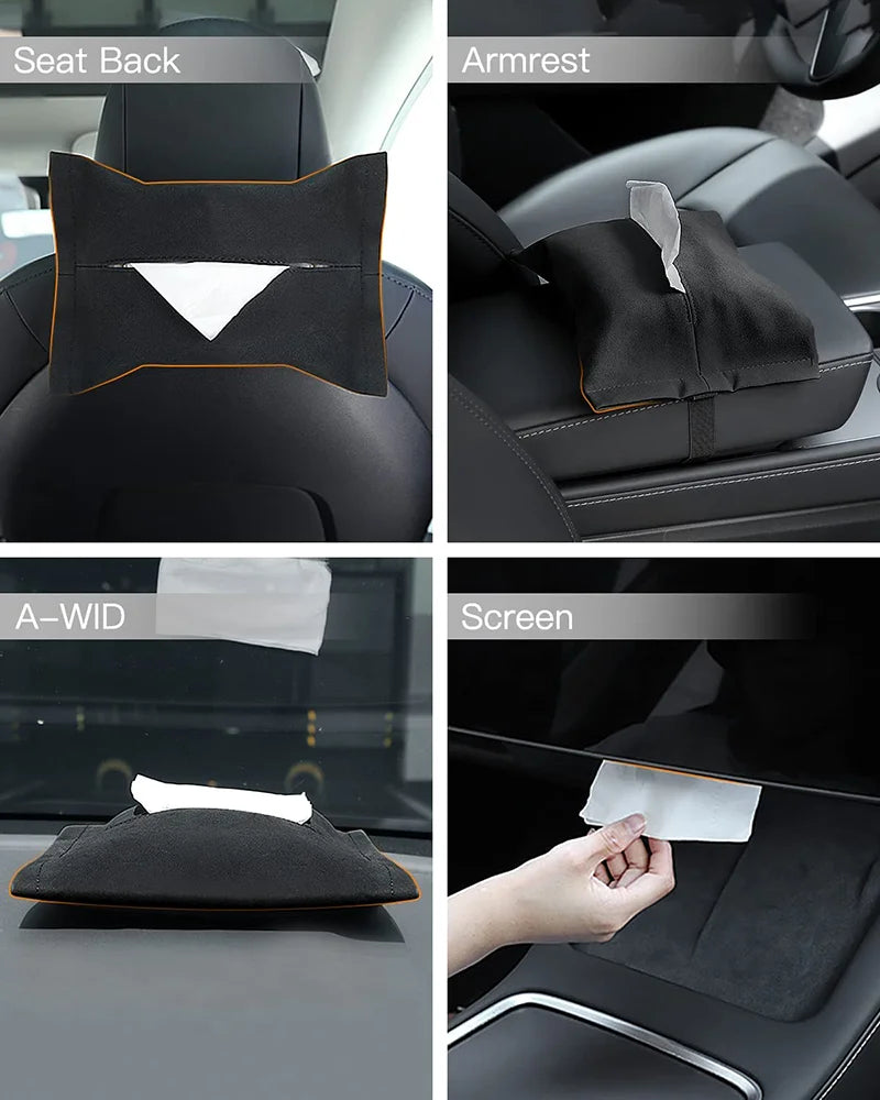 Car Hidden Tissue Holder Box for Tesla Model 3 Y Armrest Seat Back Napkin Center Console Flocking Storage Bag Auto Accessories