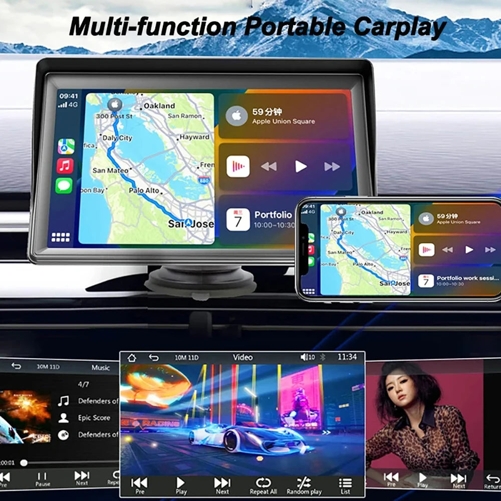 مشغل فيديو عالمي لراديو السيارة مقاس 7 بوصات لاسلكي لأجهزة Apple CarPlay وشاشة لمس للسيارة تعمل بنظام أندرويد مناسبة AUX لسيارات BMW Volkswagen KIA