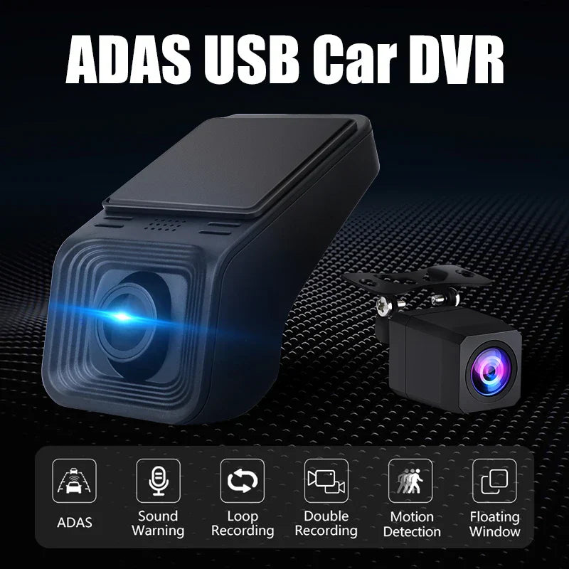 JMCQ USB ADAS Car DVR Dash For Android Auto Multimedia Player Front & Rear Dual Camera Loop Recording Motion Detection Cameras